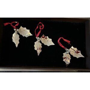 Set Of Three (3) Restoration Hardware Holly Leaf Christmas Ornaments
